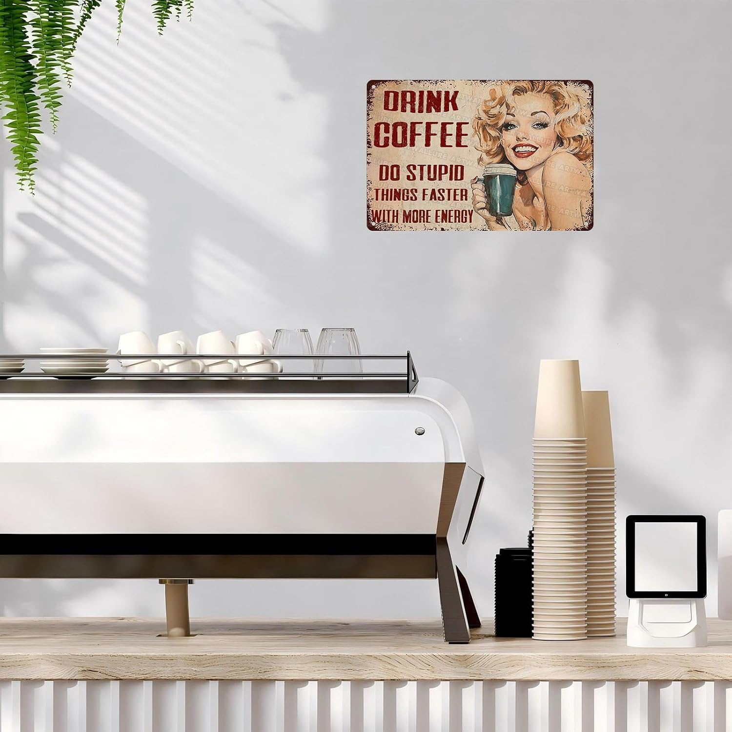 Woman Coffee Vintage Metal Tin Sign Drink Coffee Do Stupid Things Tin Sign for Home Office Decor 8x12Inch