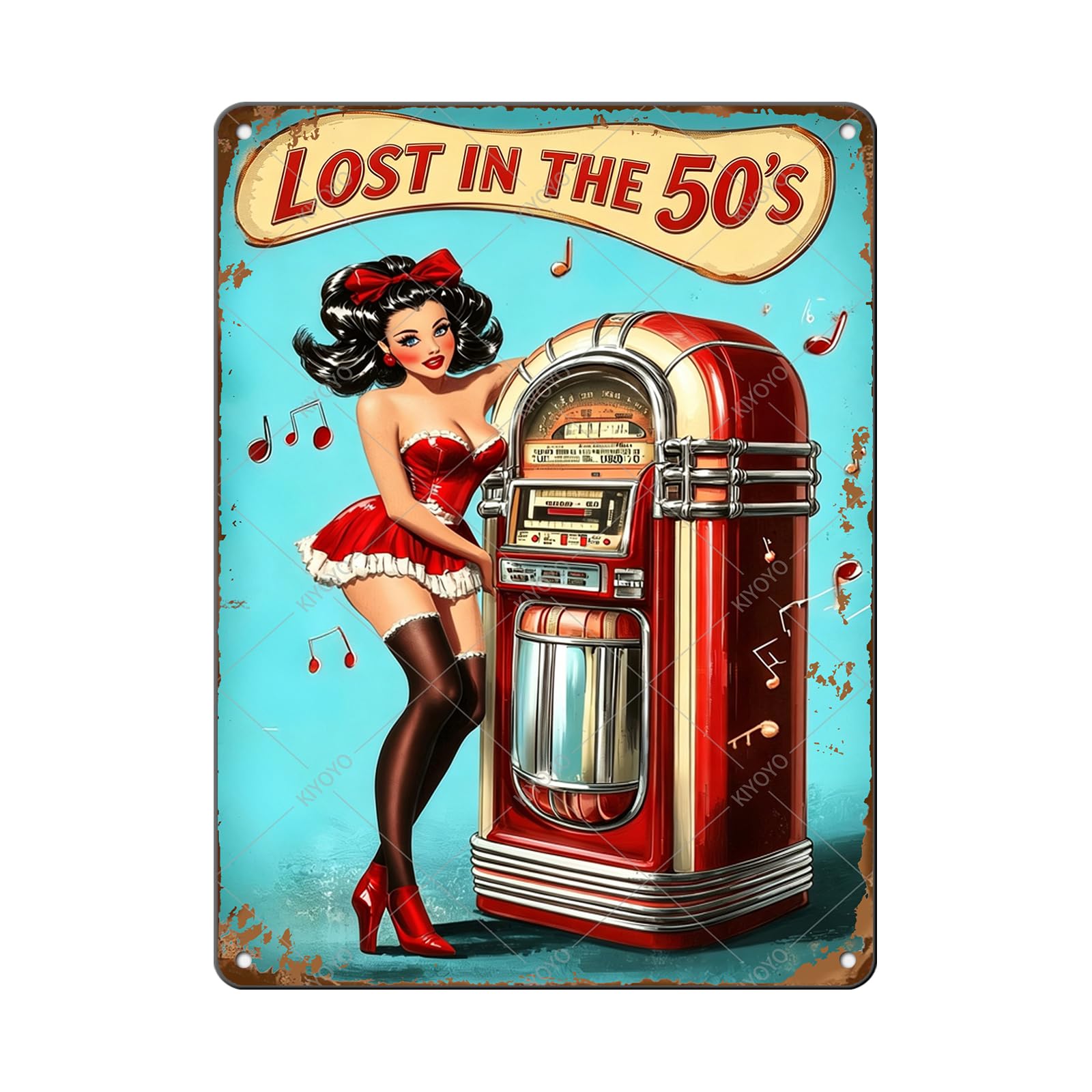 50s Pin up Girl Fishing Metal Tin Sign Open Fly Season Wall Decor Home Angler Cafes Lake House Seascape 12x8 Inch