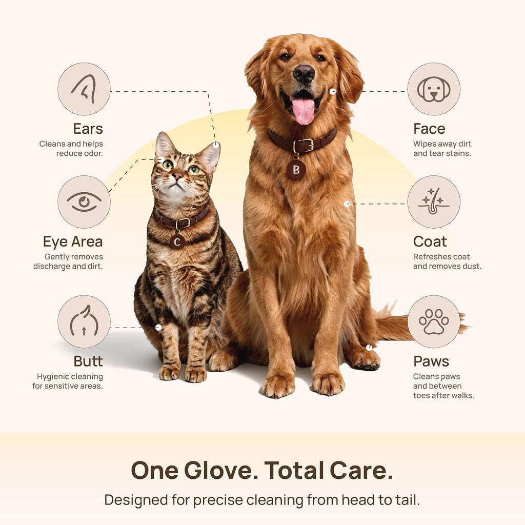 HICC PET Dog Wipes Cleaning Deodorizing Glove Wipes for Dogs, Cats & Horses, Vet Recommended Hypoallergenic Hydrating & Nourishing Pet Wipes for Eyes, Ears, Butt & Paws, No-Rinse, 6pcs Coconut Scent