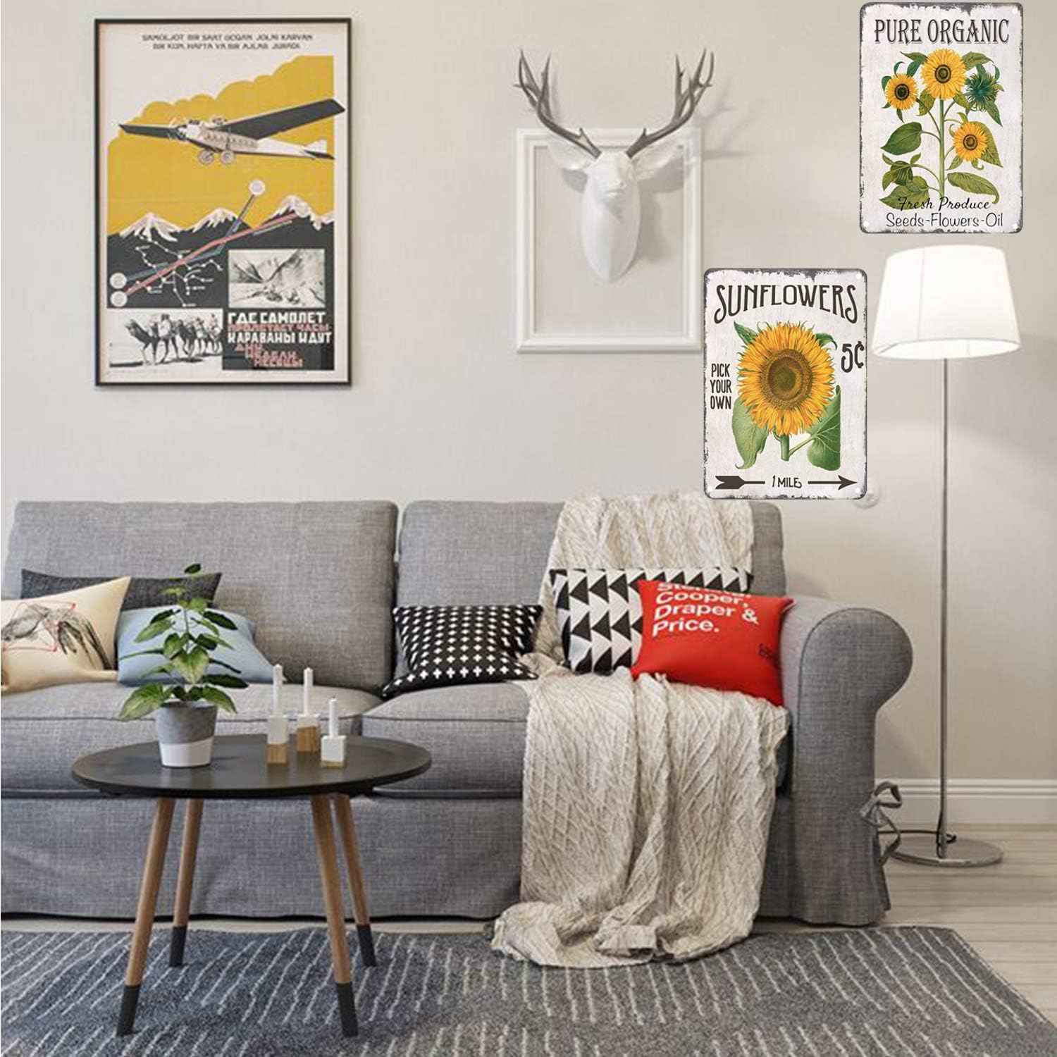 TISOSO Pure Organic Sunflower Retro Vintage Tin Bar Sign Country Home Decor for Home Living Room Bedroom Decoration 2 Piece 8X12Inch