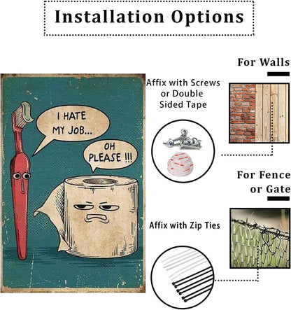 Metal Sign I Hate My Job Oh Please Funny Toilet Retro Tin Sign Bathroom Wall Art Home Décor, 12x8inch