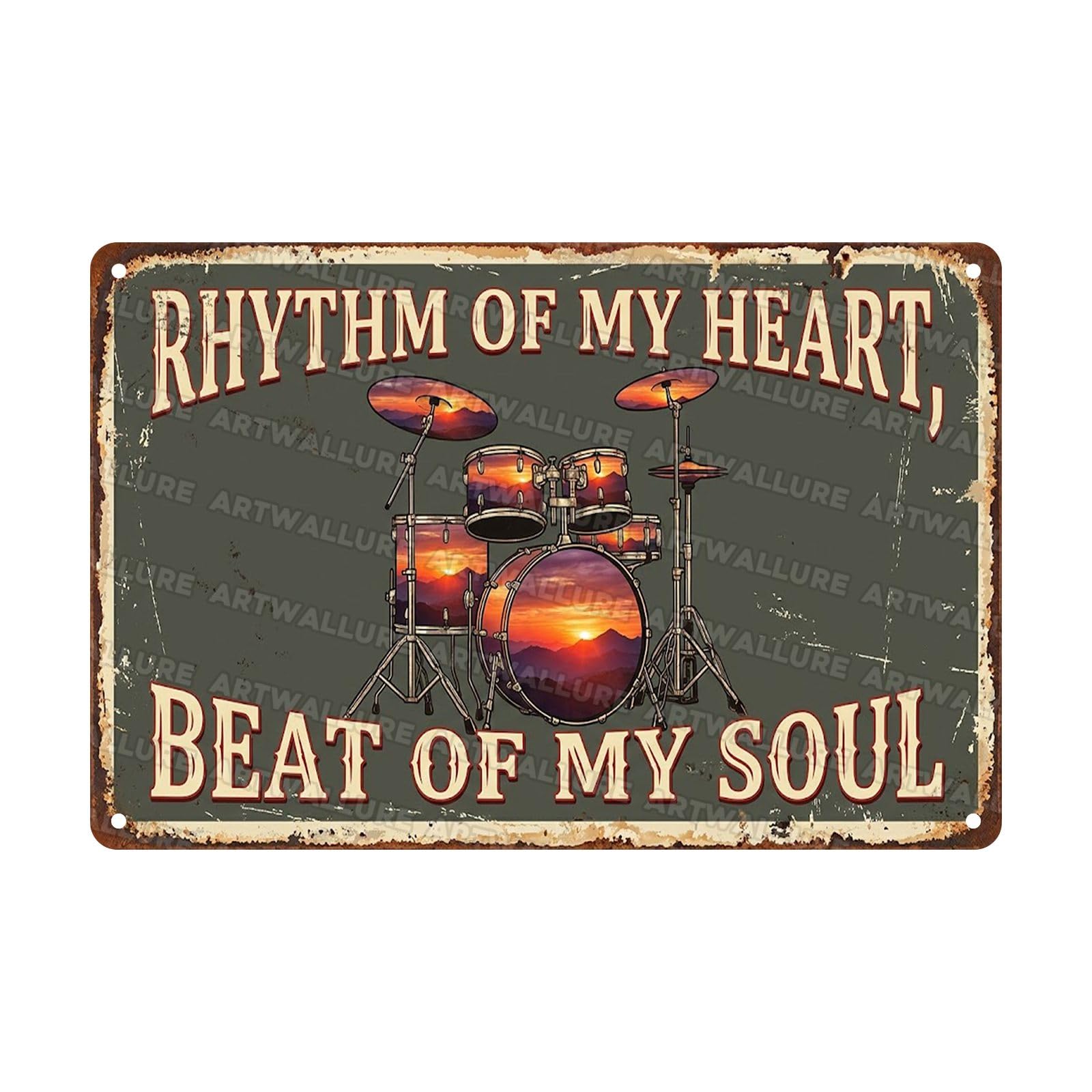 Acoustic Guitar Metal Tin Sign Nature Scenery Music Decor Vintage Wall Art Gift for Guitar Player Camping Lover 8x12Inch