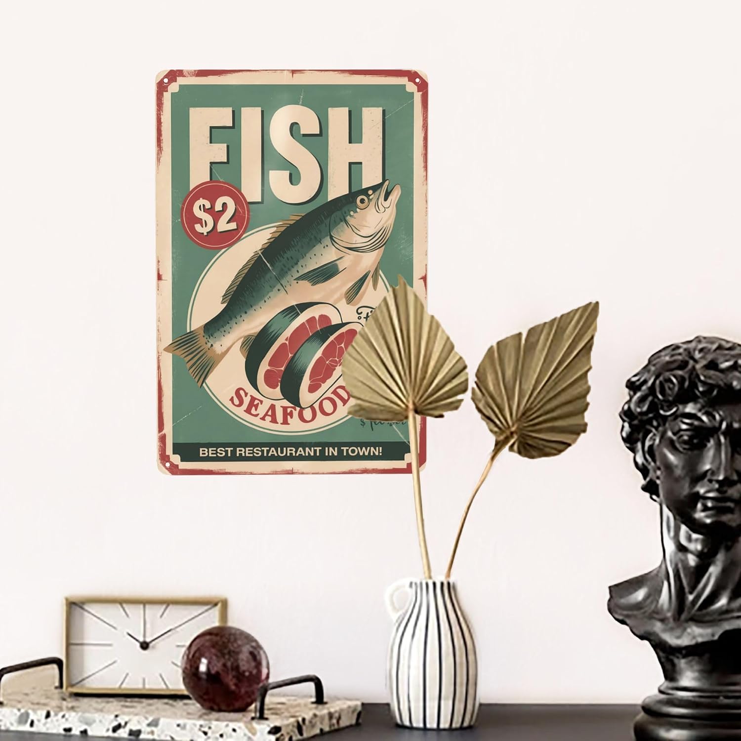 Indoor Seafood Fish Tin Sign Delicious Fresh Fish Best Restaurant In metal tin sign 8x12 inch decorative wall decor with vintage style for bar, garage, cabin and home spaces