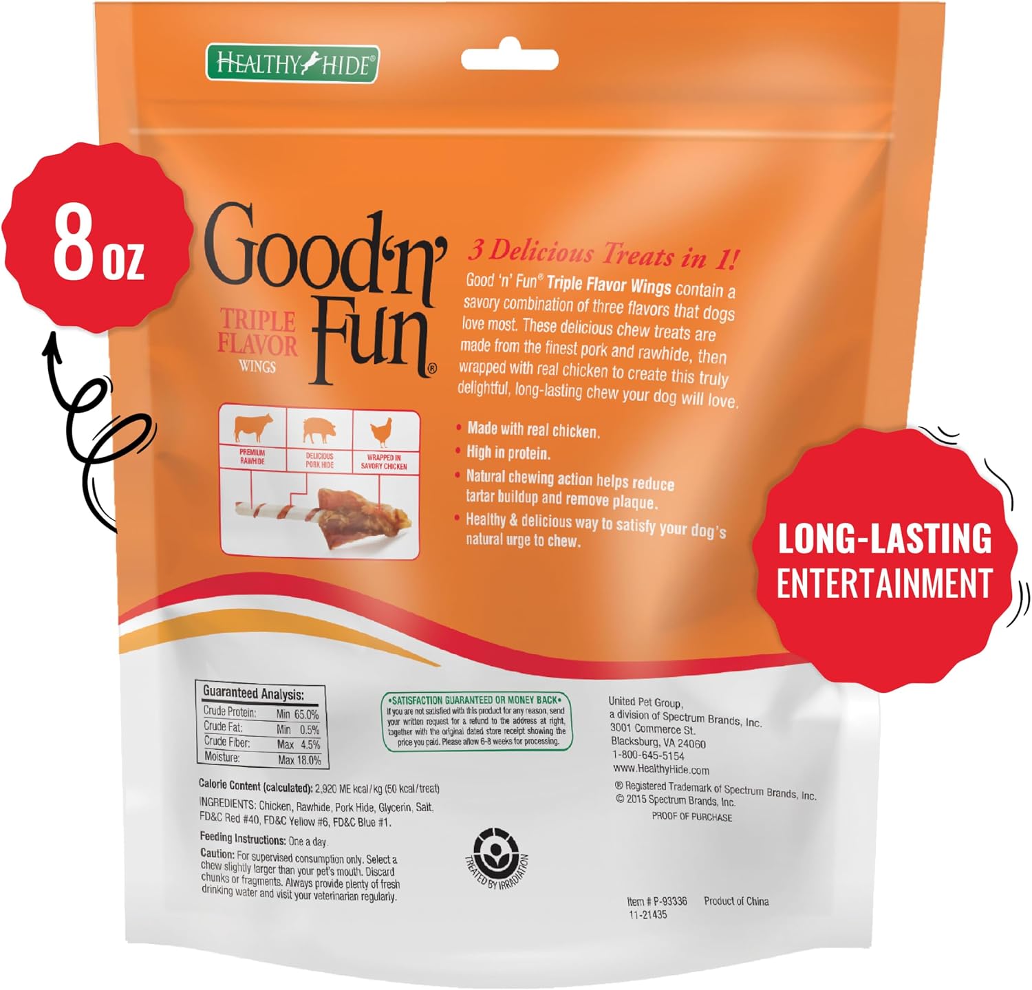 Good ‘n’ Fun Triple Flavor Wings Chews for All Dogs, Treat Your Dog to Long-Lasting Chews Made with Chicken, Beef Hide and Pork Hide, 8 oz