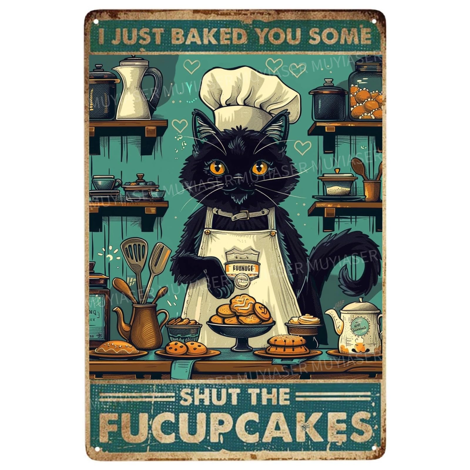 Metal Sign Easily Distracted By Cats & Garden Vintage Retro Aluminum Tin Sign for Garden, Kitchen, Office, Home, Bar, Cafe Decor 8x12 Inch