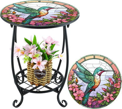 Cinnvoice Outdoor Side Table Round Small Mosaic Patio Accent Indoor End Plant Coffee Tea Table for Yard Patio Porch Garden Living Room, Bedroom(Butterfly Style,14 Inch)