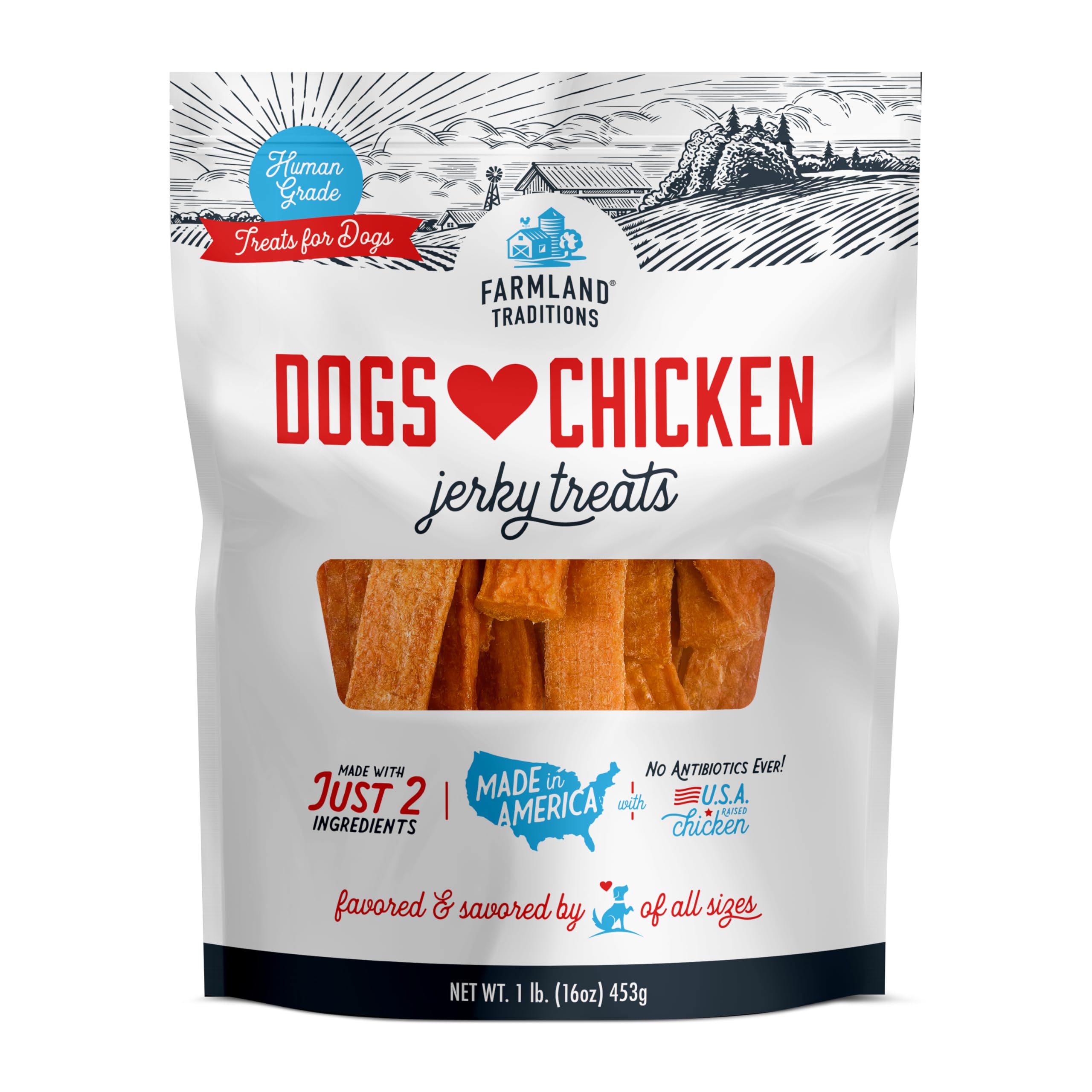 Farmland Traditions Filler Free Dogs Love Chicken Premium Jerky Treats for Dogs, 3 lb. Bag