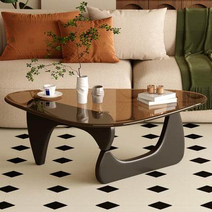 Coffee Table for Living Room Mid Century Modern Center Table with Glass Top and Wood, 36 Inch, Brown/Walnut