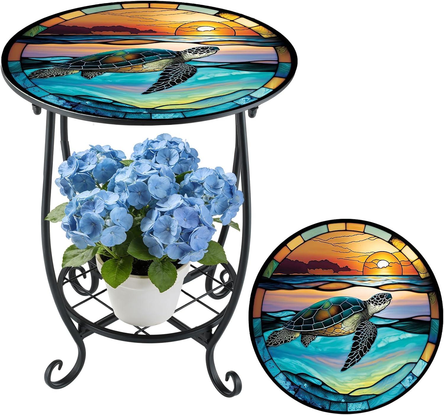 Cinnvoice Outdoor Side Table Round Small Mosaic Patio Accent Indoor End Plant Coffee Tea Table for Yard Patio Porch Garden Living Room, Bedroom(Butterfly Style,14 Inch)