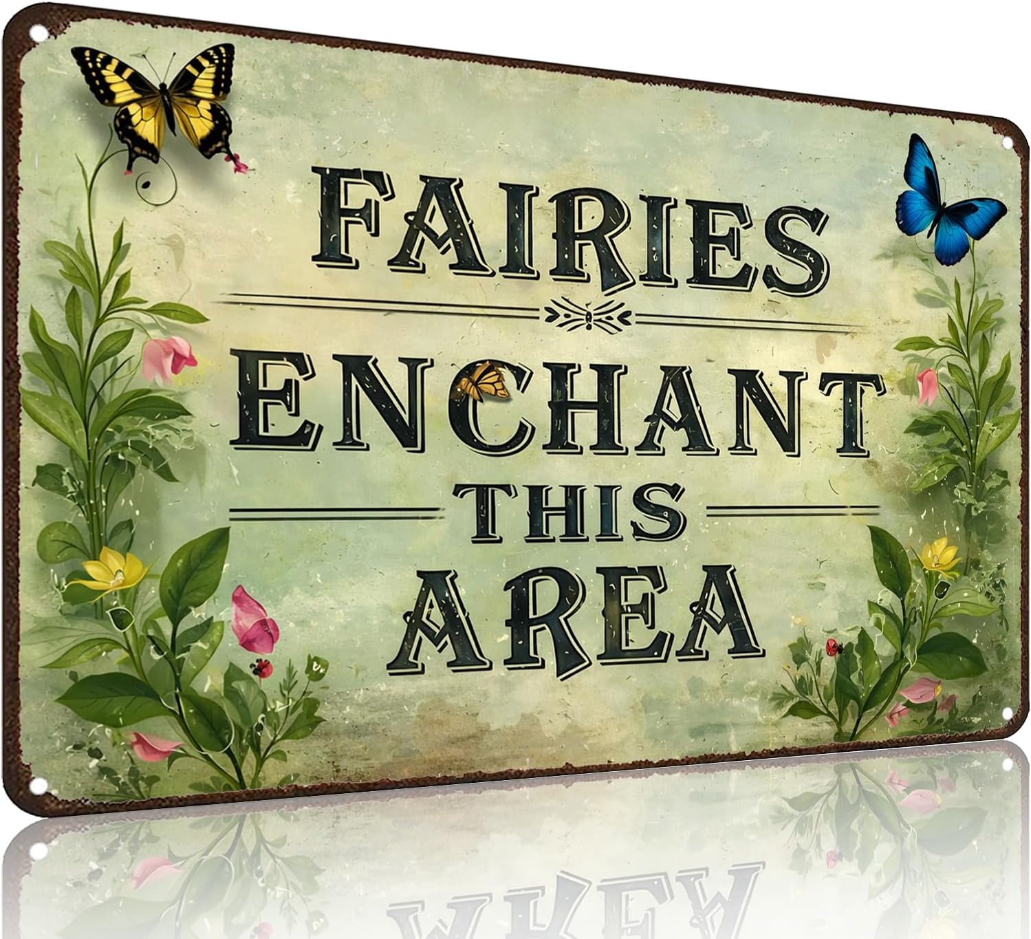 Crazysign Gardening Gifts Fairy Enchanted This Area Vintage Tin Sign Magic Whimsical Wall Art for Garden Porch Patio Greenhouse Yard Decor 8x12 inch (26046)