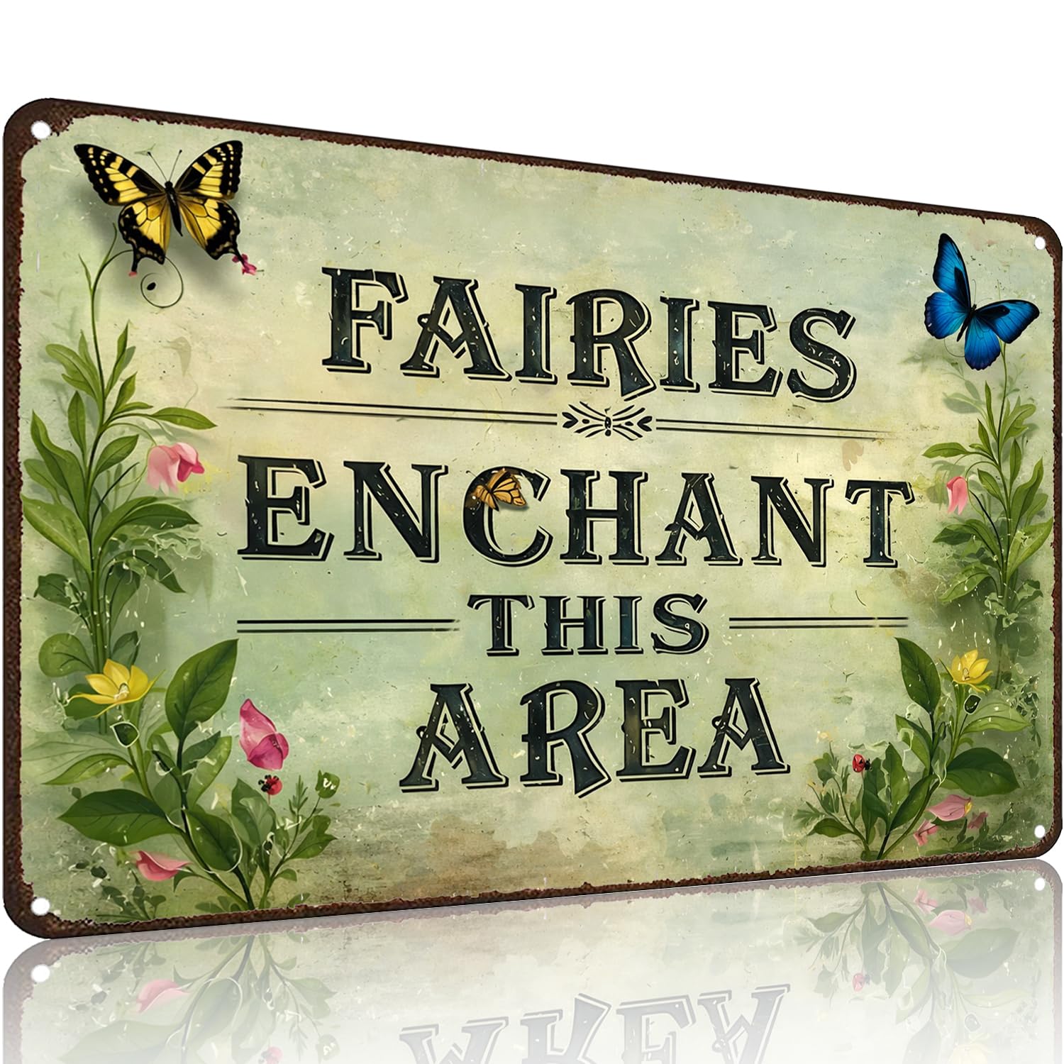 Crazysign Gardening Gifts Fairy Enchanted This Area Vintage Tin Sign Magic Whimsical Wall Art for Garden Porch Patio Greenhouse Yard Decor 8x12 inch (26046)