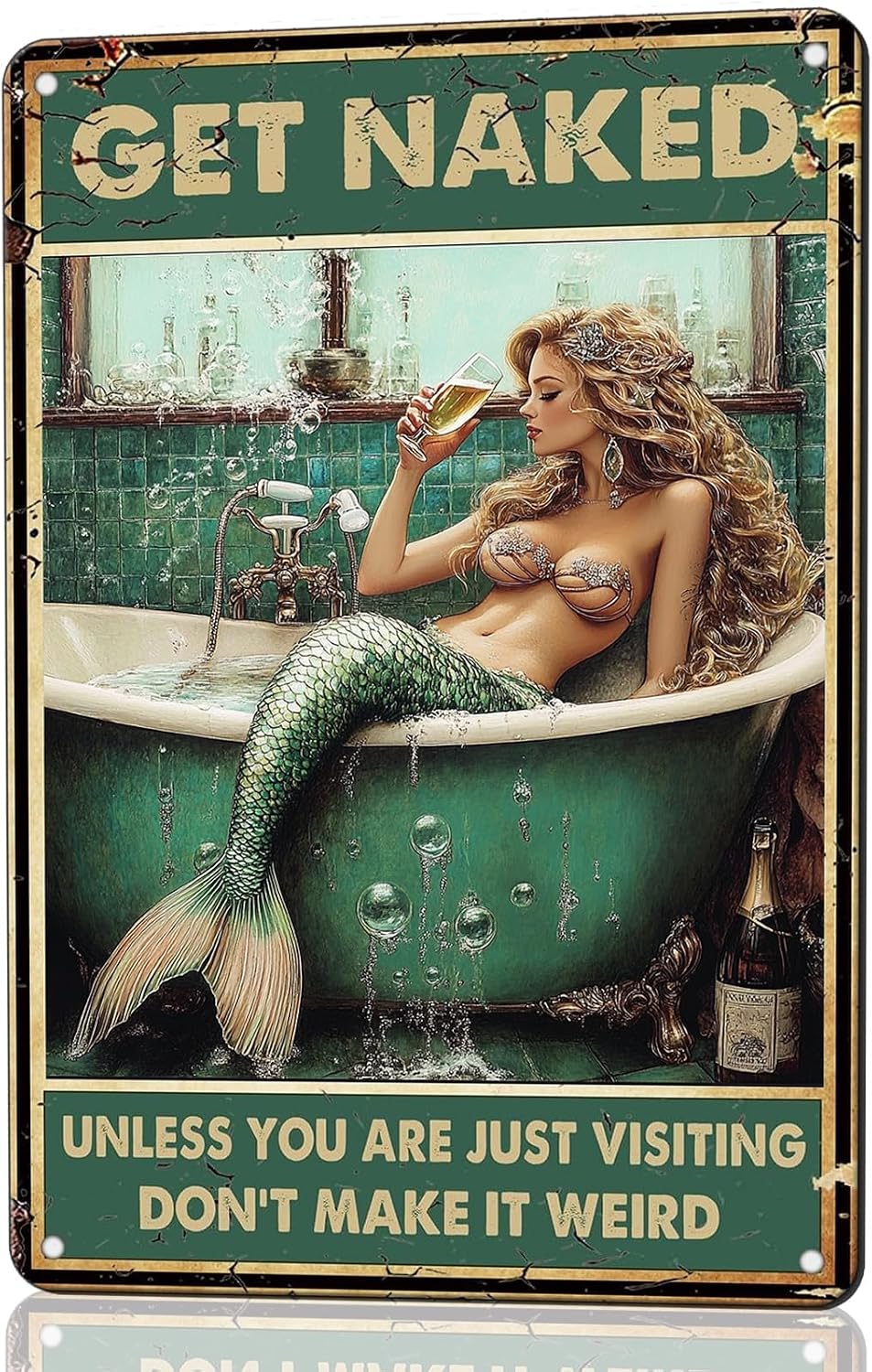 CCPARTON Metal Sign Get Naked Mermaid Vintage Metal Tin Sign For Home Outdoor Indoor Office Bar Yard Decor 8x12 Inches