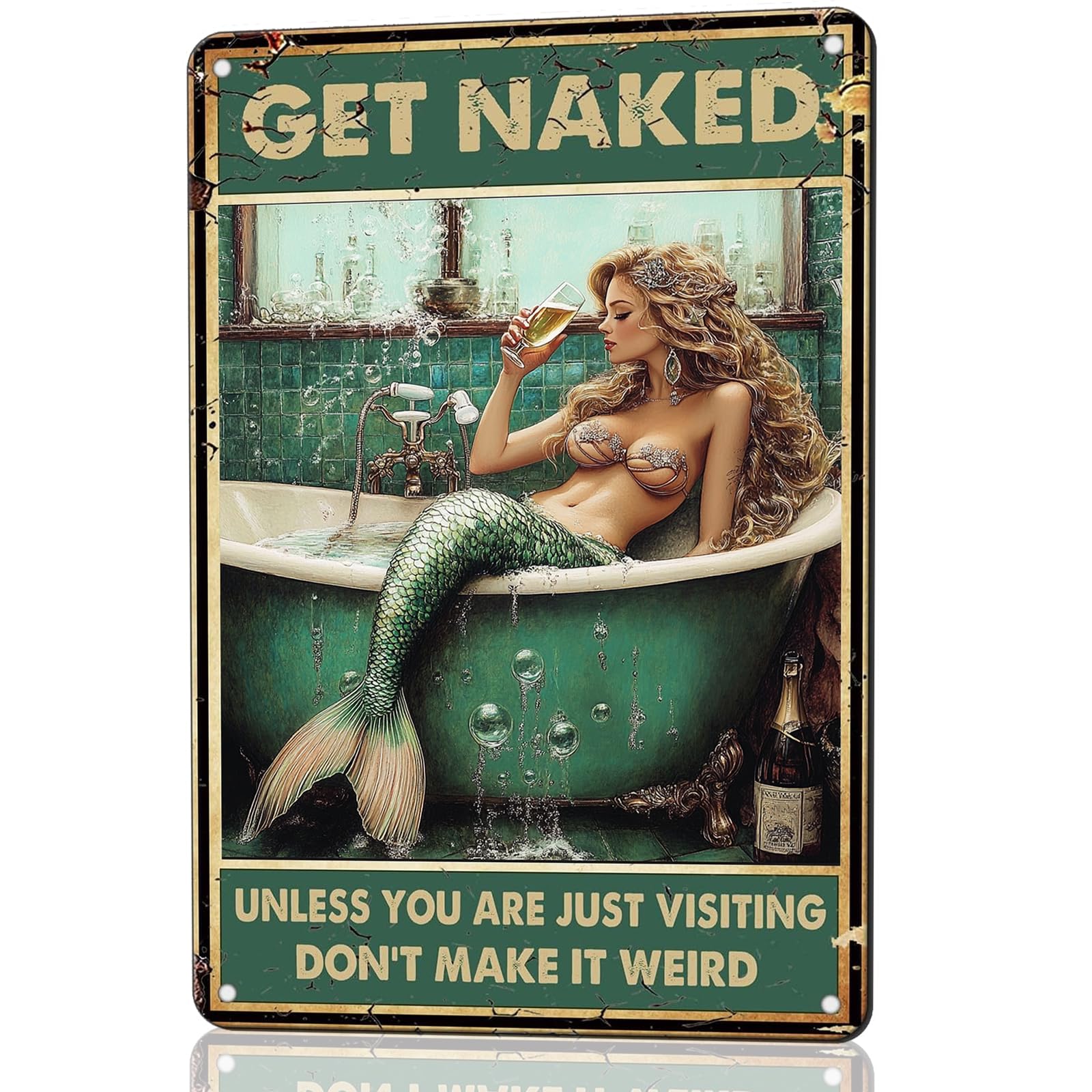CCPARTON Metal Sign Get Naked Mermaid Vintage Metal Tin Sign For Home Outdoor Indoor Office Bar Yard Decor 8x12 Inches