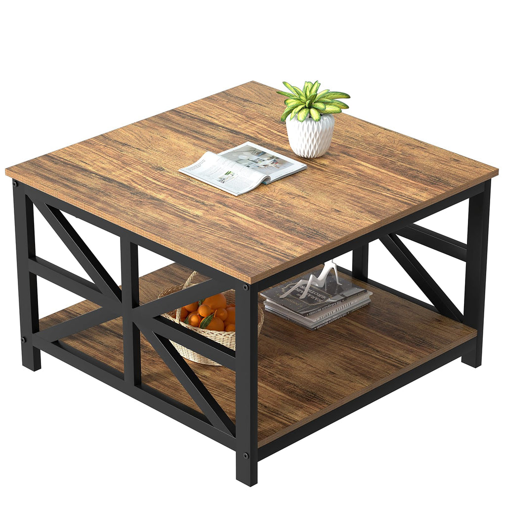 GreenForest Coffee Table for Living Room with Round Corners Farmhouse Style Center Table with Storage Shelf 39 Inch Space Saving Easy Assembly Gray Wash | for Living Room