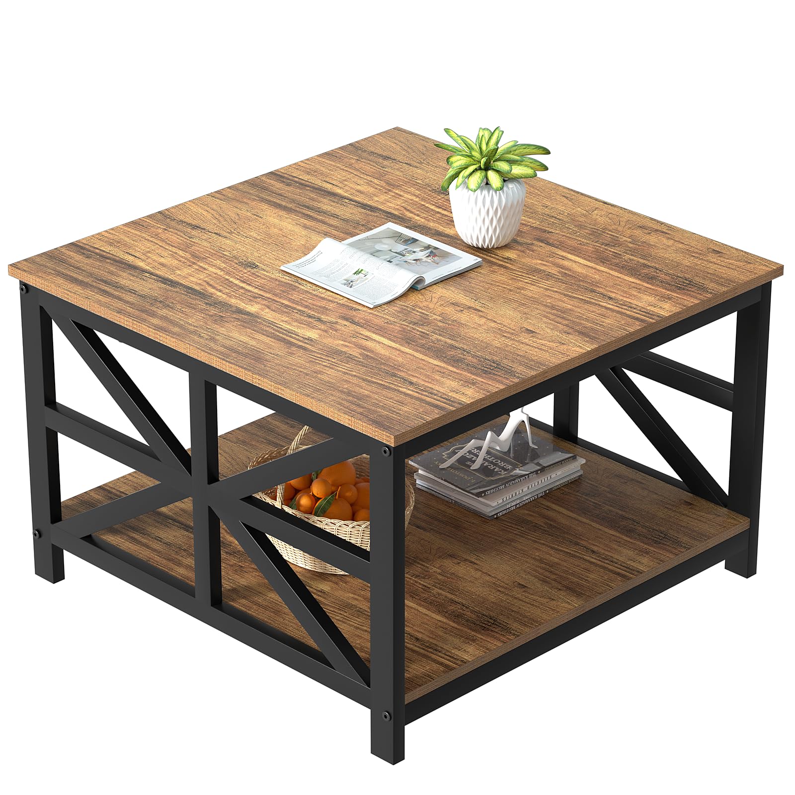 GreenForest Coffee Table for Living Room with Round Corners Farmhouse Style Center Table with Storage Shelf 39 Inch Space Saving Easy Assembly Gray Wash | for Living Room
