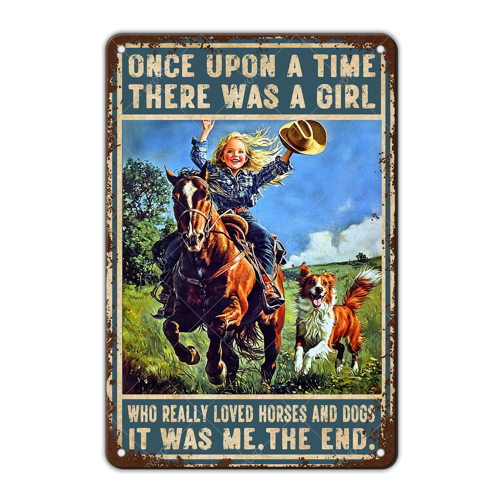 Vintage Metal Tin Sign You Don't Stop Riding When You Get Old Retro Wall Art Decor Woman Riding Horse Under Moon 12x8 Inch