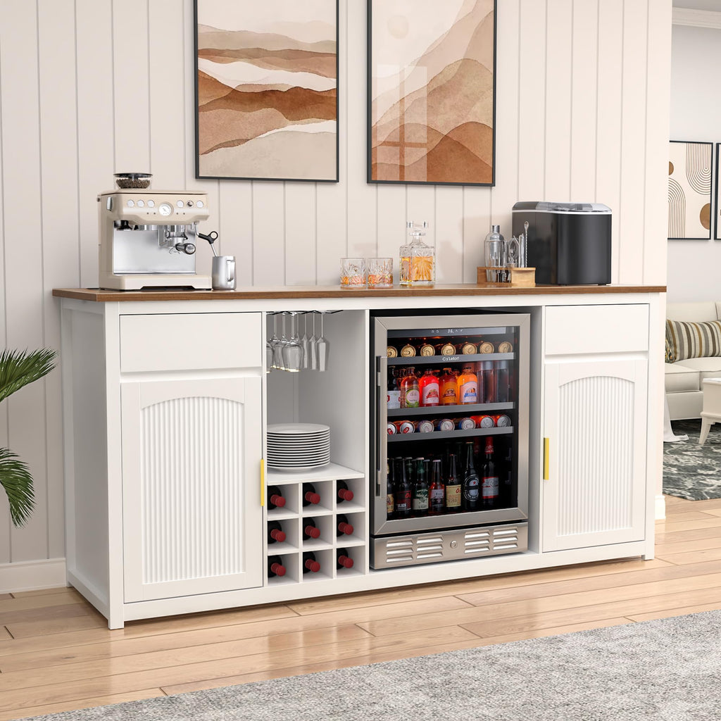 GDLF Large Coffee Bar Cabinet with Fridge Space, Mini Fridge Cabinet with Wine Storage, Buffet Sideboard Table for Home, Fluted Modern Design,53.2" L