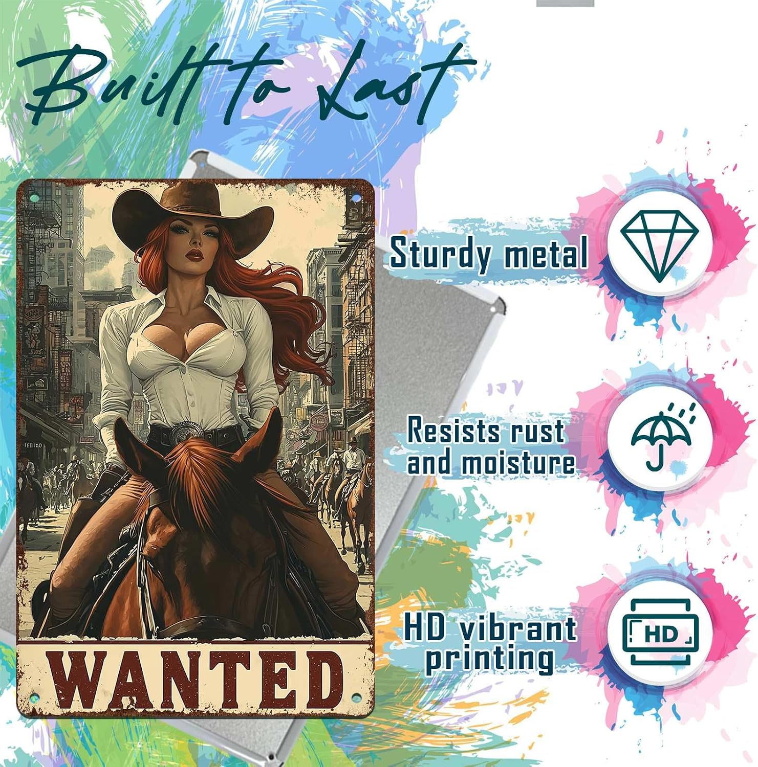 Western Wanted Tin Sign Vintage Metal Poster Rustic Wall Decor Cowgirl Pin Up Art Retro Iron Painting 8x12inch