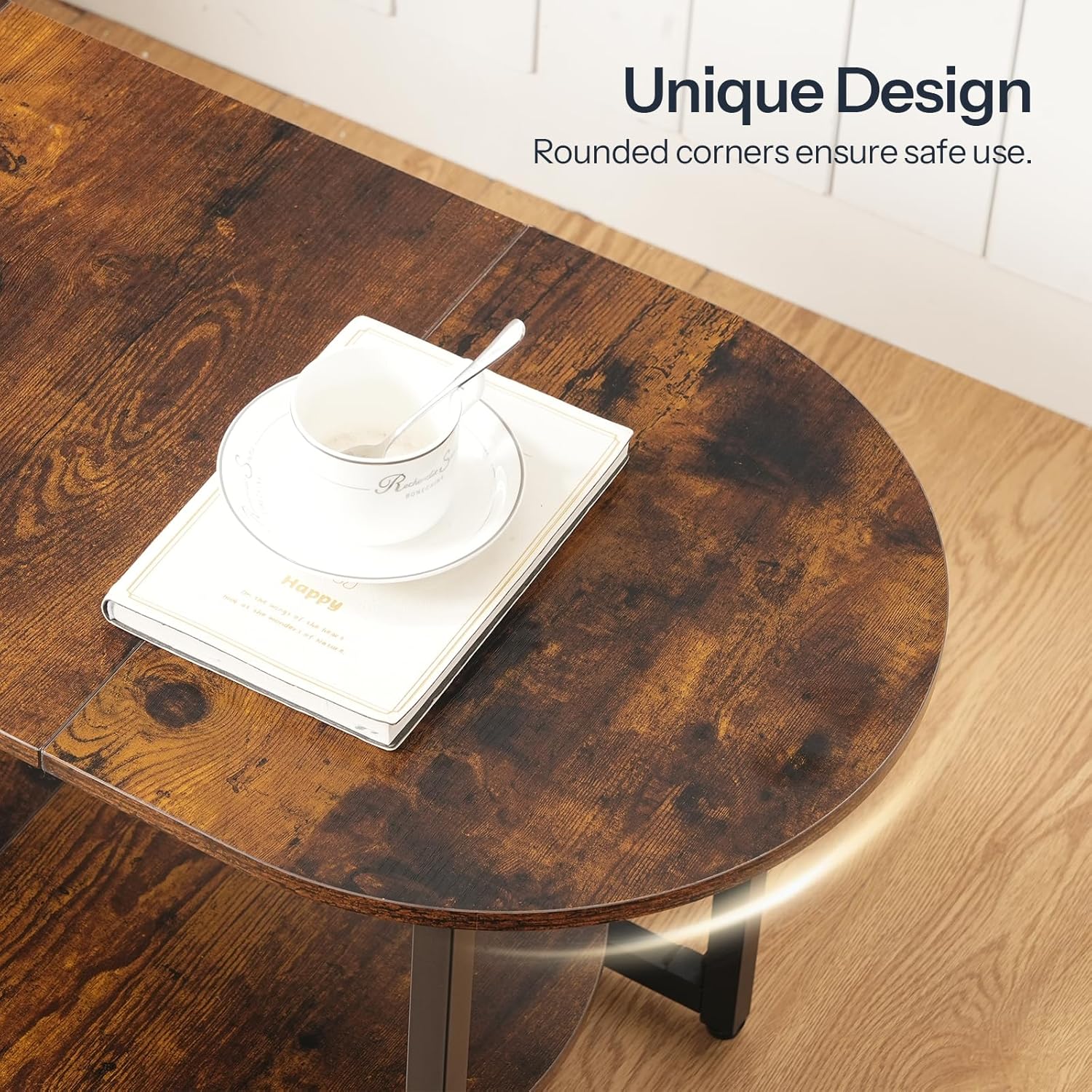 Coffee Table for Living Room, Oval Small Coffee Table with 2-Tier Open Storage Shelf, Industrial Cocktail Tea Table, Wooden Desktop Center Table, Farmhouse, Home Office, Rustic Brown BF09KF01