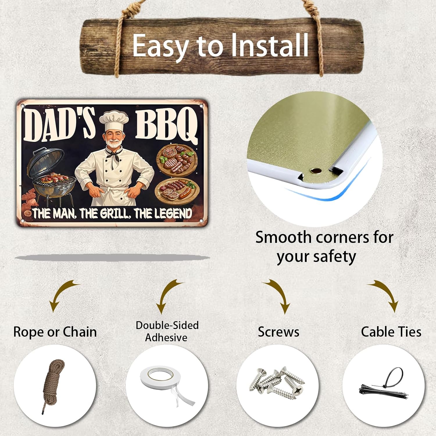 Dad's BBQ Metal Tin Sign BBQ Retro Metal Tin Sign Home Kitchen Wall Decor 12x8 Inch Funny Plaque