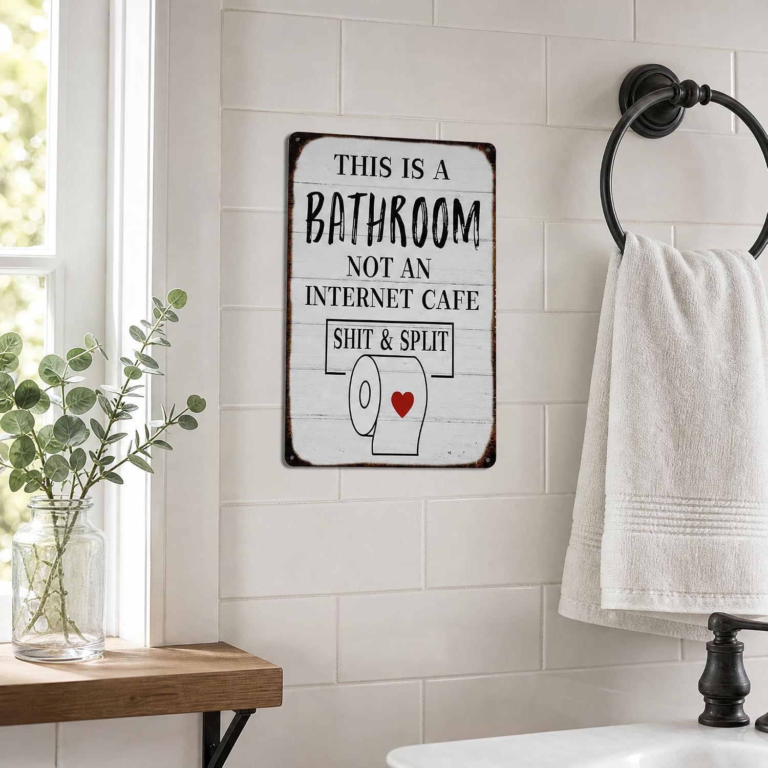 This Is a Bathroom Not an Internet Cafe Sign, Funny Bathroom Wall Art, Vintage Metal Tin Sign for Restroom Decor, Sarcastic Toilet Wall Sign, 8 x 12 Inch