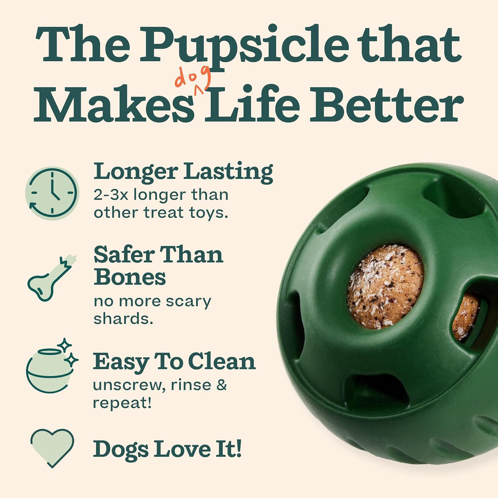 WOOF Starter Pack - Interactive Dog Ball Toy for Boredom - Dog Treat Molds Silicone - Chicken-Flavored Healthy Treats for Dogs - Pupsicle Doggy Enrichment Toy - for Small Pups - 10-25 lbs