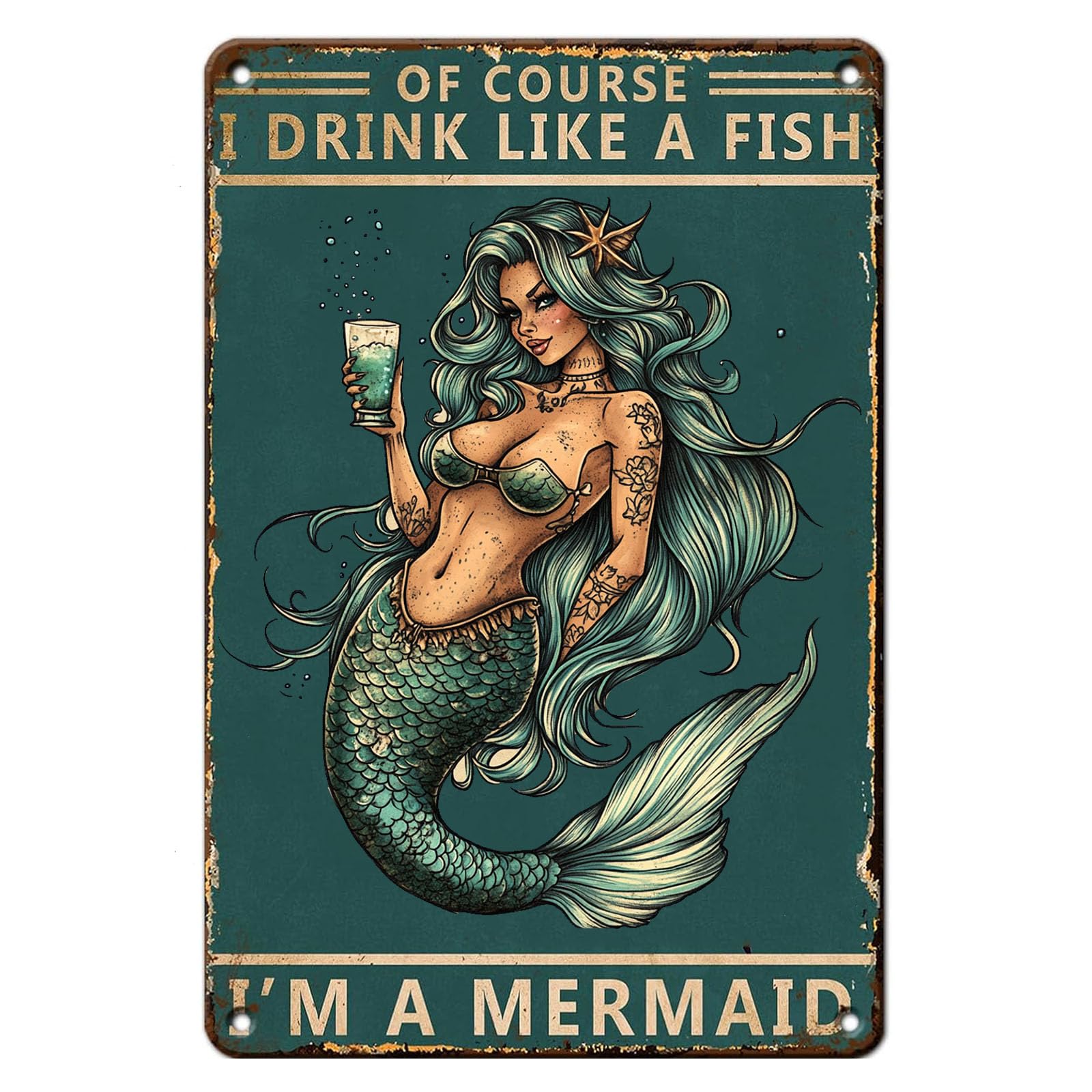 CCPARTON Metal Sign Get Naked Mermaid Vintage Metal Tin Sign For Home Outdoor Indoor Office Bar Yard Decor 8x12 Inches