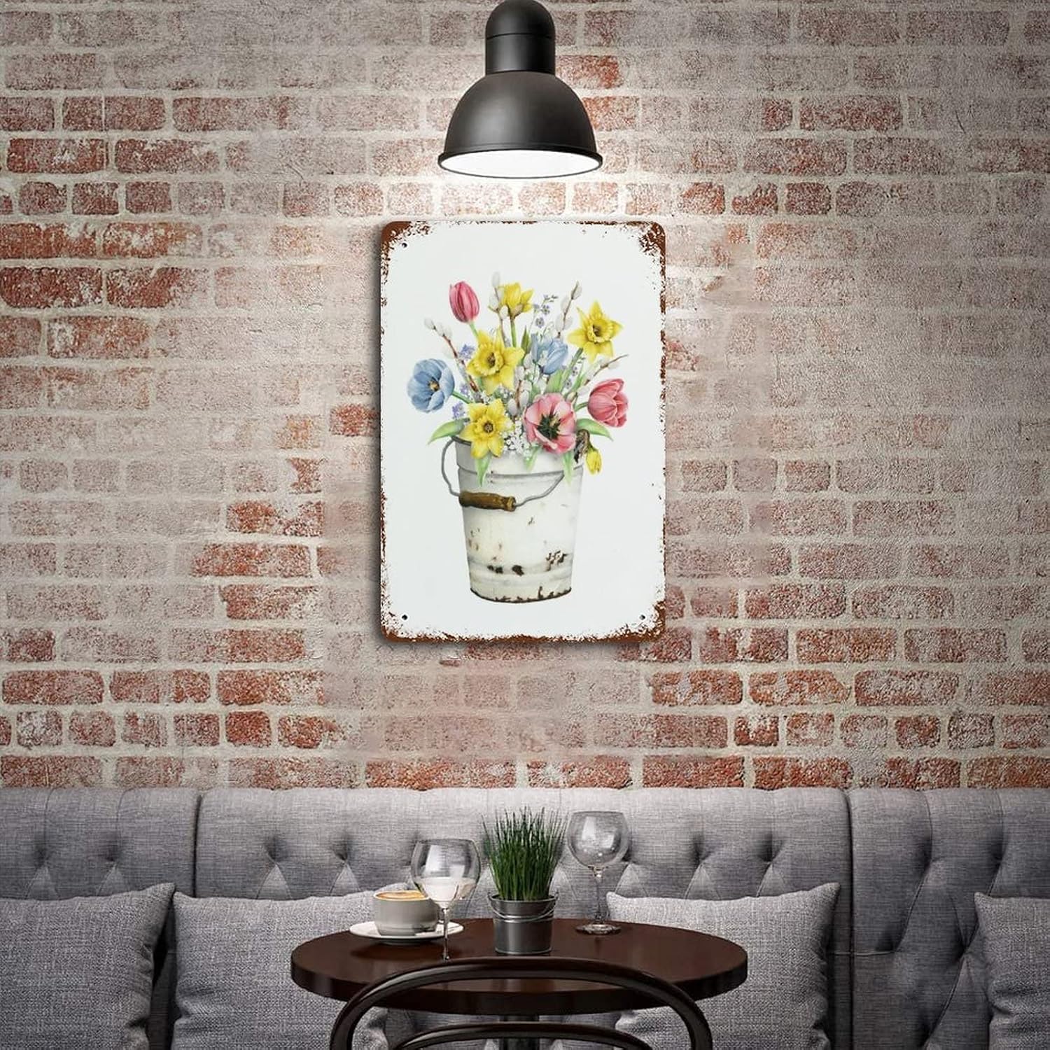 VIOFLOW Daffodil Floral Bouquet Farmhouse Metal Tin Sign Spring Flowers Wall Decor Funny Decoration for Home Kitchen Bar Garage Vintage Retro Poster Plaque Tin Signs 8X12 Inches