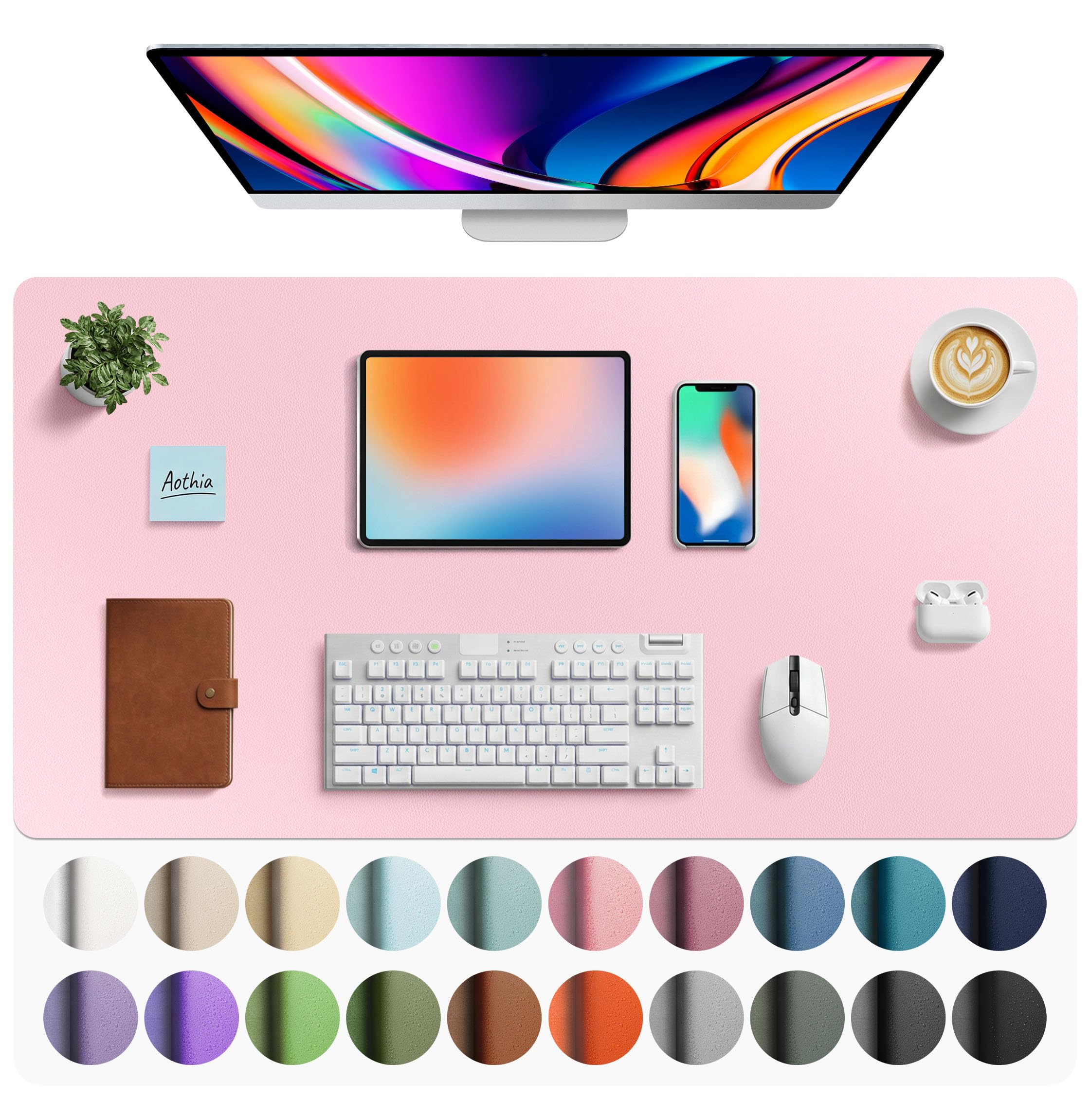 Aothia Non-Slip Waterproof PU Leather Desk Pad Protector for Mouse, Writing Desk, Office, Home, Laptop Blotter, 23.6" x 13.7", Black