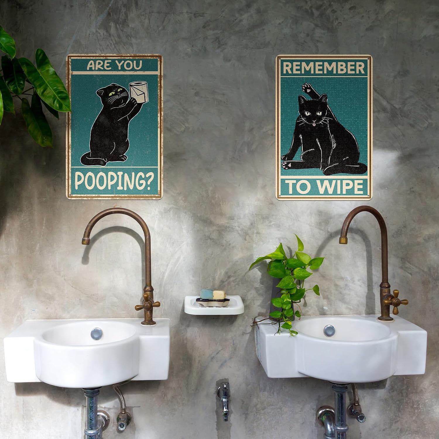 9 Pcs Retro Tin Sign Vintage Black Cat Bathroom Wall Decor Funny Are You Pooping Signs Cat Lovers Gift for Restroom Toilet Bathroom Apartment Home Bar 8 x 12 Inches