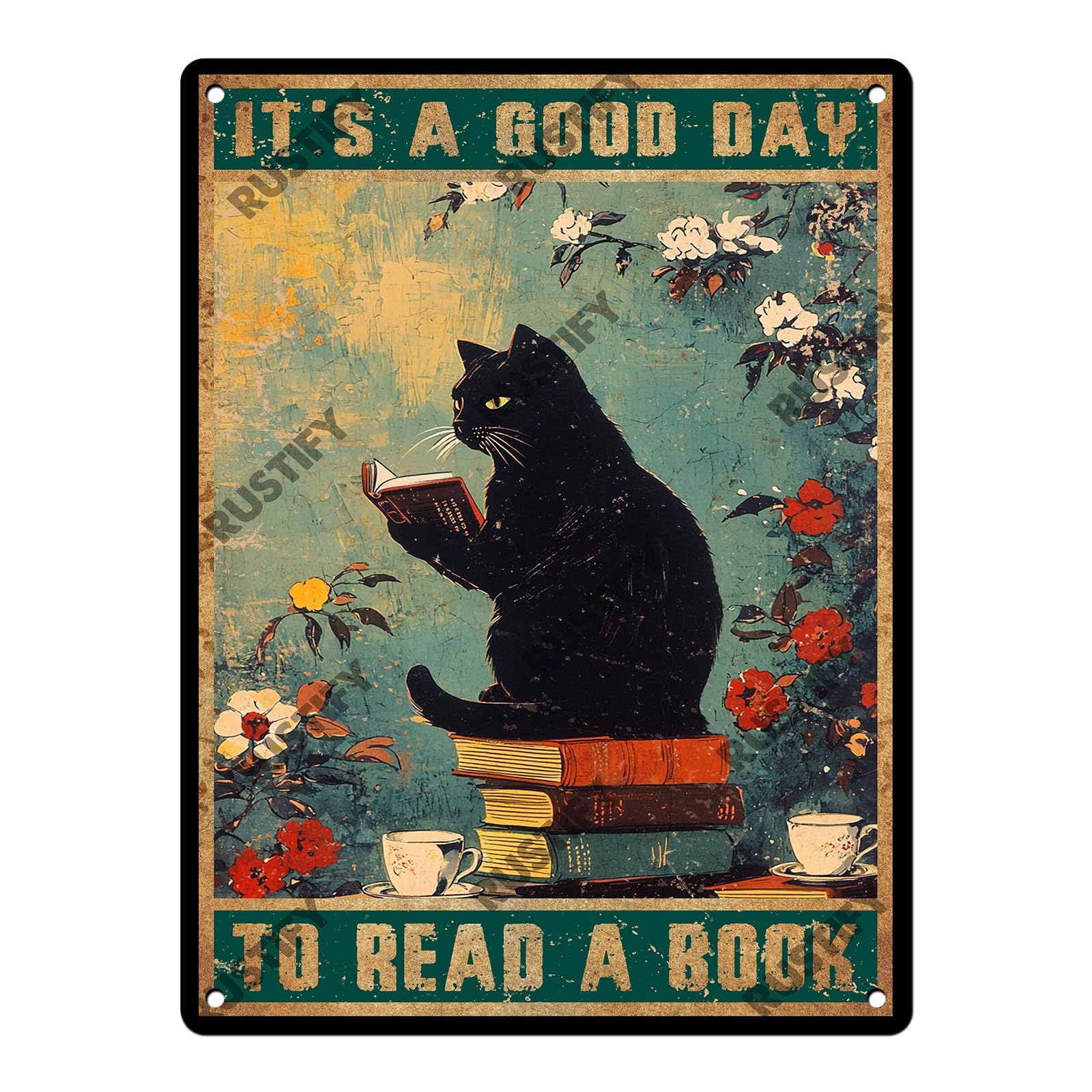 Cat Metal Tin Sign Vintage Retro Style Aluminum Sign Wall Art Decor 12x8 Inch