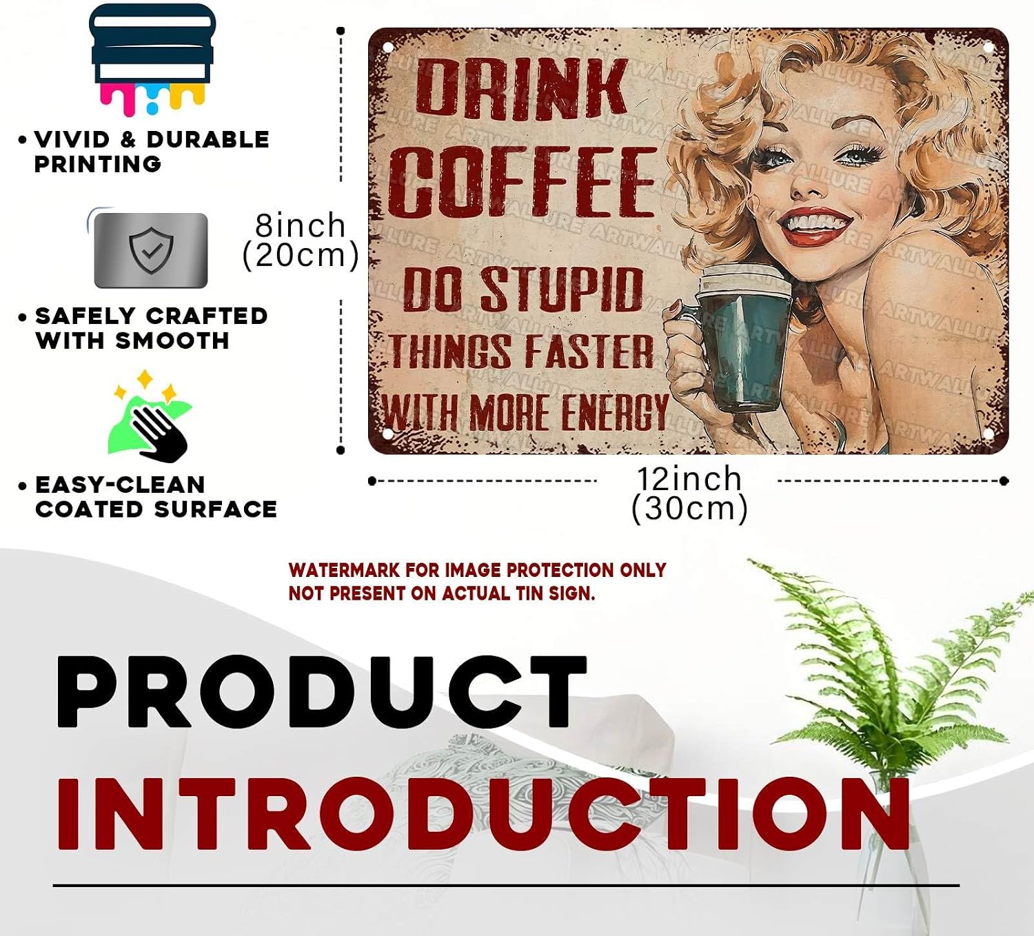 Woman Coffee Vintage Metal Tin Sign Drink Coffee Do Stupid Things Tin Sign for Home Office Decor 8x12Inch