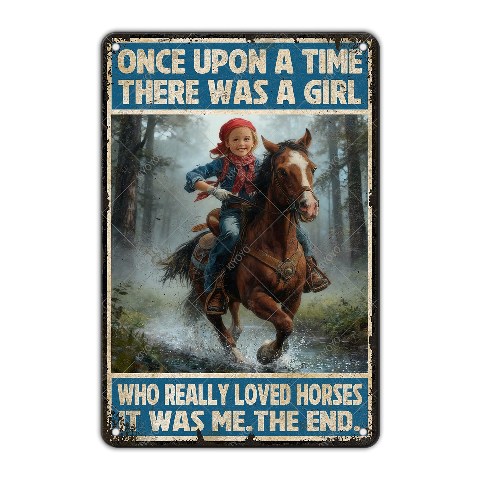 Vintage Metal Tin Sign You Don't Stop Riding When You Get Old Retro Wall Art Decor Woman Riding Horse Under Moon 12x8 Inch