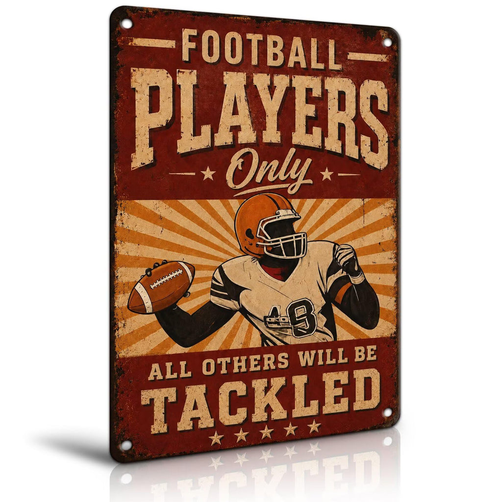 Eat Sleep Football Repeat Tin Sign, Football Room Wall Decor For Teen Boys Room Bedroom, Sports Player Man Cave Decor 8X12 Inch