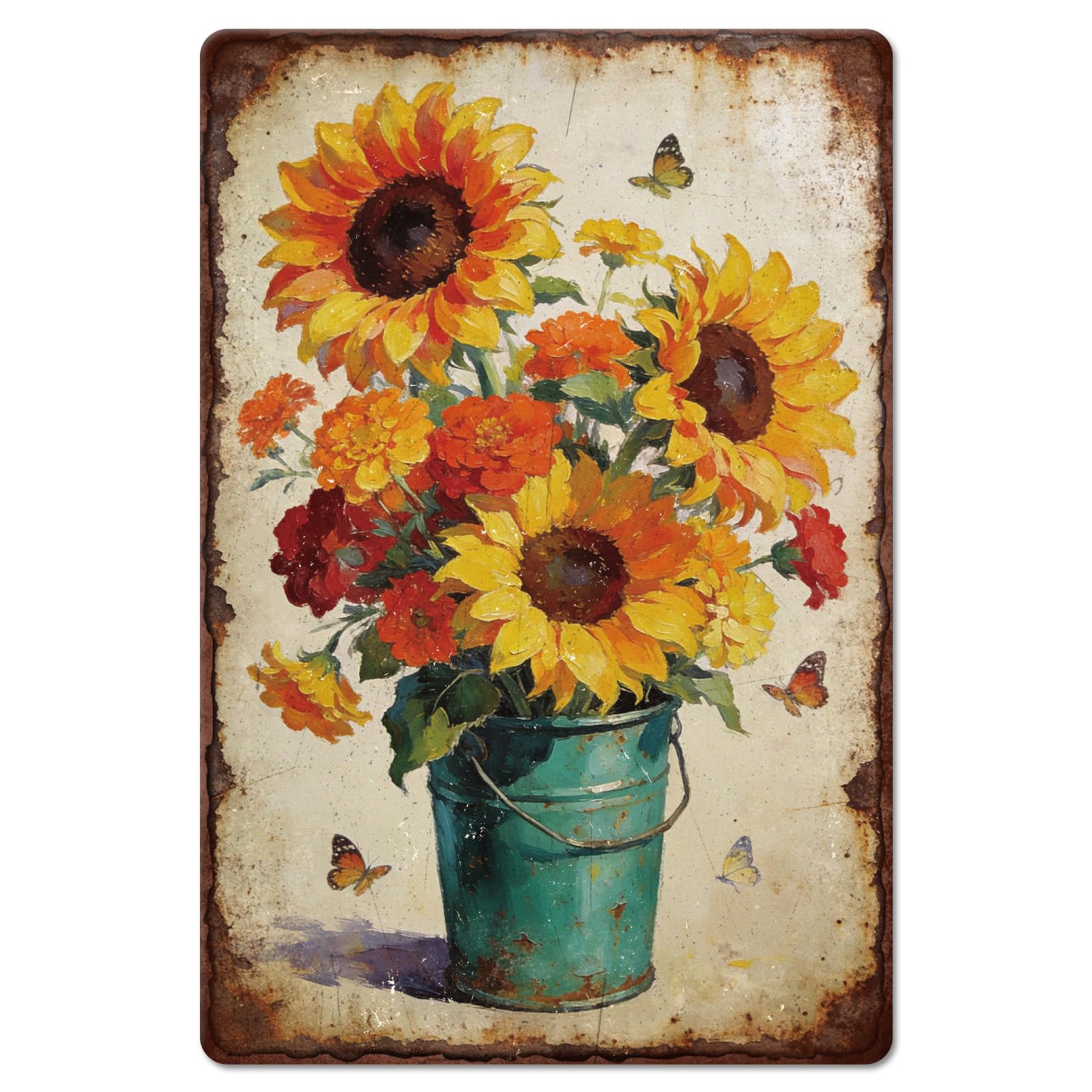 GLOBLELAND Lavender Metal Tin Sign 8x12in Flower Bouquet Vintage Painting Tin Signs Wall Poster Plaque for Gardens Patios Dining Rooms Living Rooms Bedrooms Floral Shops