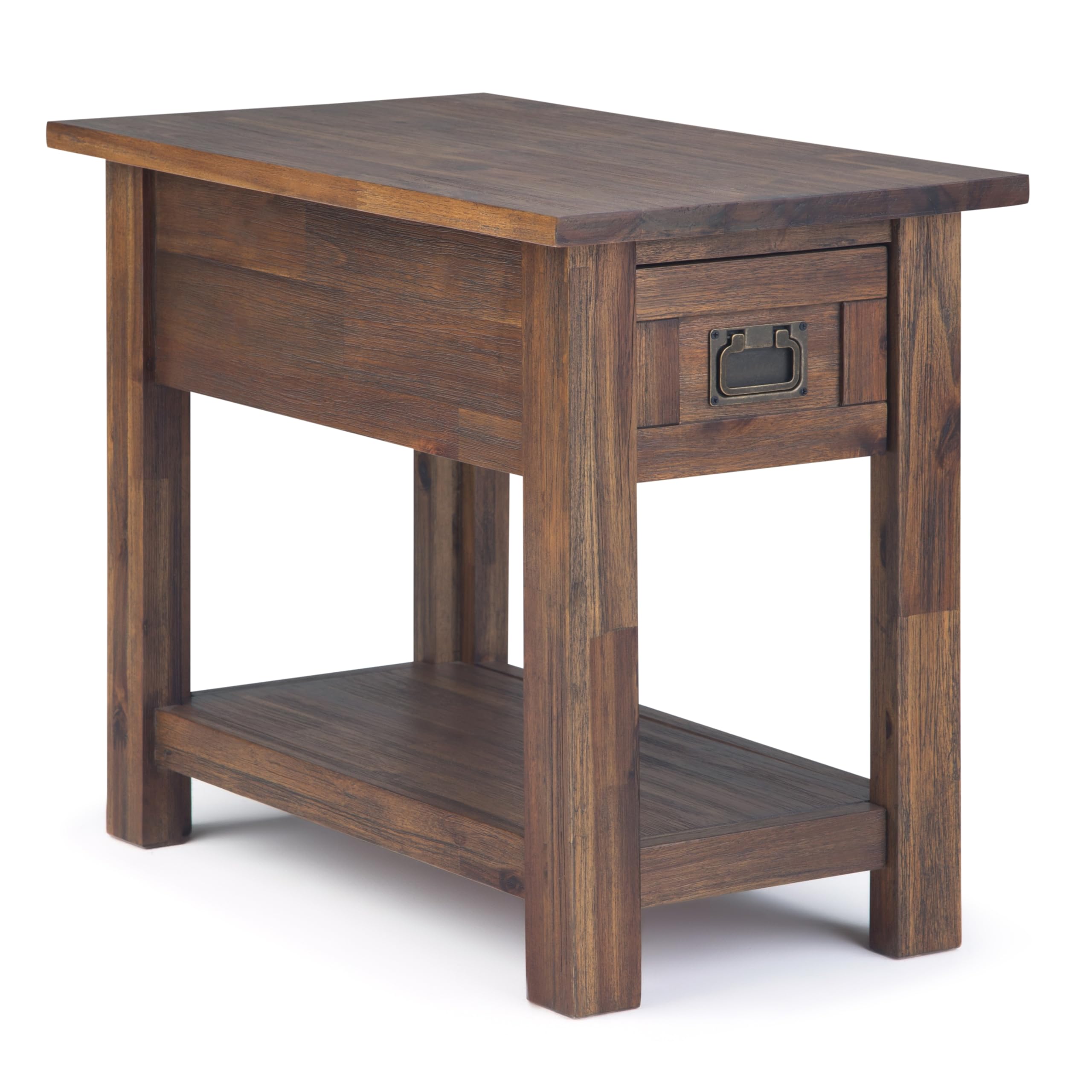 SIMPLIHOME Monroe End Table - 22 inch Wide Solid Acacia Wood Side Table in Distressed Charcoal Brown, Rustic Accent Table for Living Room or Bedroom with Drawer and Shelf