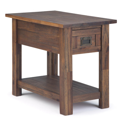 SIMPLIHOME Monroe End Table - 22 inch Wide Solid Acacia Wood Side Table in Distressed Charcoal Brown, Rustic Accent Table for Living Room or Bedroom with Drawer and Shelf