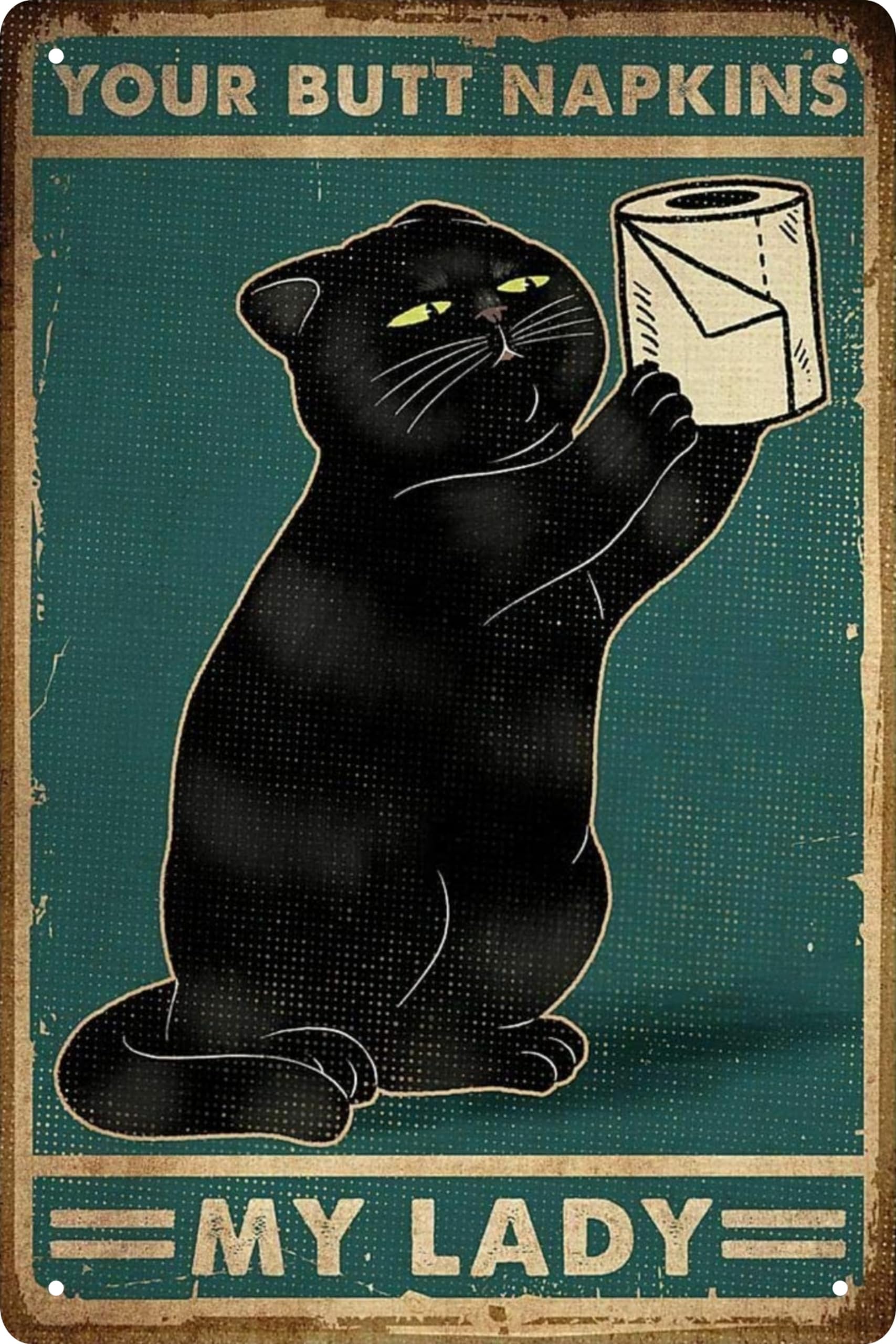Black Cat Decor Funny Bathroom Wall Decor Vintage Sign 8x12 in | I Do What I Want Message, Cat Club Metal Tin Signs, Retro Home Restroom Toilet Signs
