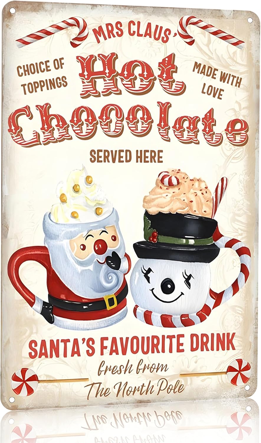 Joyline Vintage Christmas Decor Gifts Rustic Hot Cocoa Always Homemade Extra Marshmallows Tin Sign for Home Farmhouse Kicthen Cafe Bar Wall Decor 8 x 12 inches (3234)