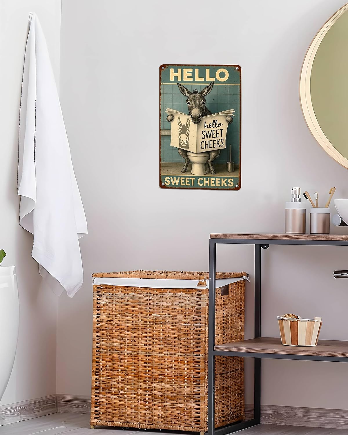 Funy Bathroom Sign Vintage Toilet Metal Tin Signs "Hello Sweet Cheeks" Funny Bathroom Metal Wall Art Print, Toilet Tin Signs Durable Retro Metal Signs Wall Decor Prints for Home, Restroom, Toilet or Bathroom 8x12 Inch