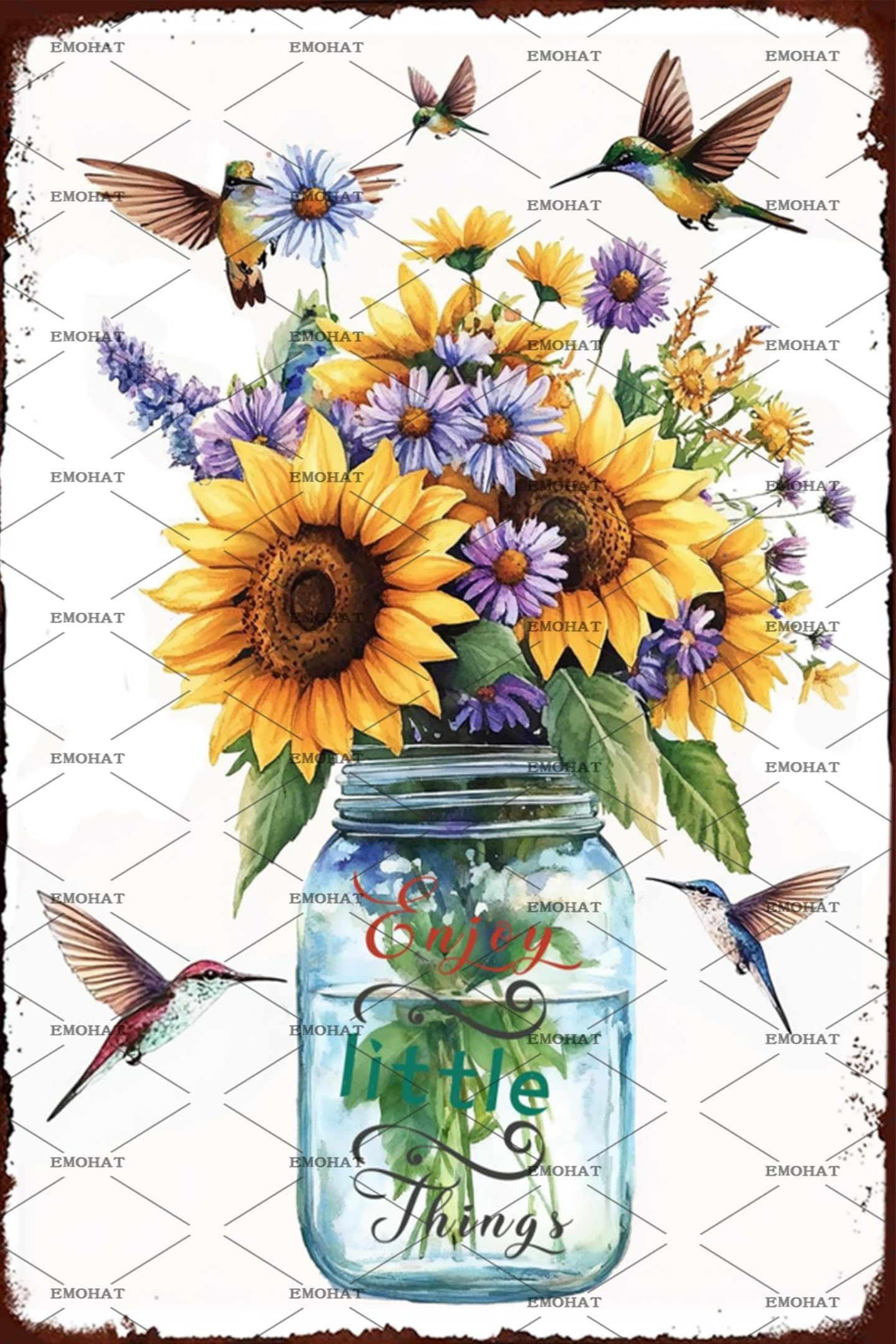 EMOHAT Colorful Flower Floral Metal Tin Sign, Vintage Farmhouse Wall Art for Home & Cafe, 8x12 Inch Spring Summer Decor for Indoor Outdoor Office Bar