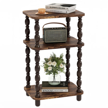 Retro End Table, 3-Tier Small Side Table, Narrow Couch Side Table for Small Spaces, Farmhouse End Table, Modern Accent Table, Skinny Bedside Table Nightstand for Bedroom, Living Room (Rustic Brown)
