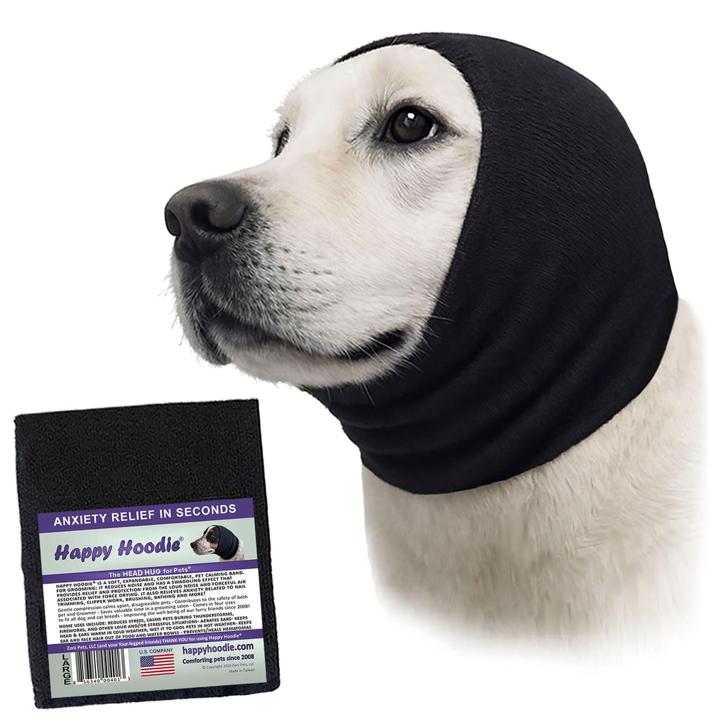 Happy Hoodie The Original Dog & Cat Calming Band - American Brand - Anxiety Relief/Noise Protection-Grooming-Thunder-Fireworks (Large, Blue) - Since 2008