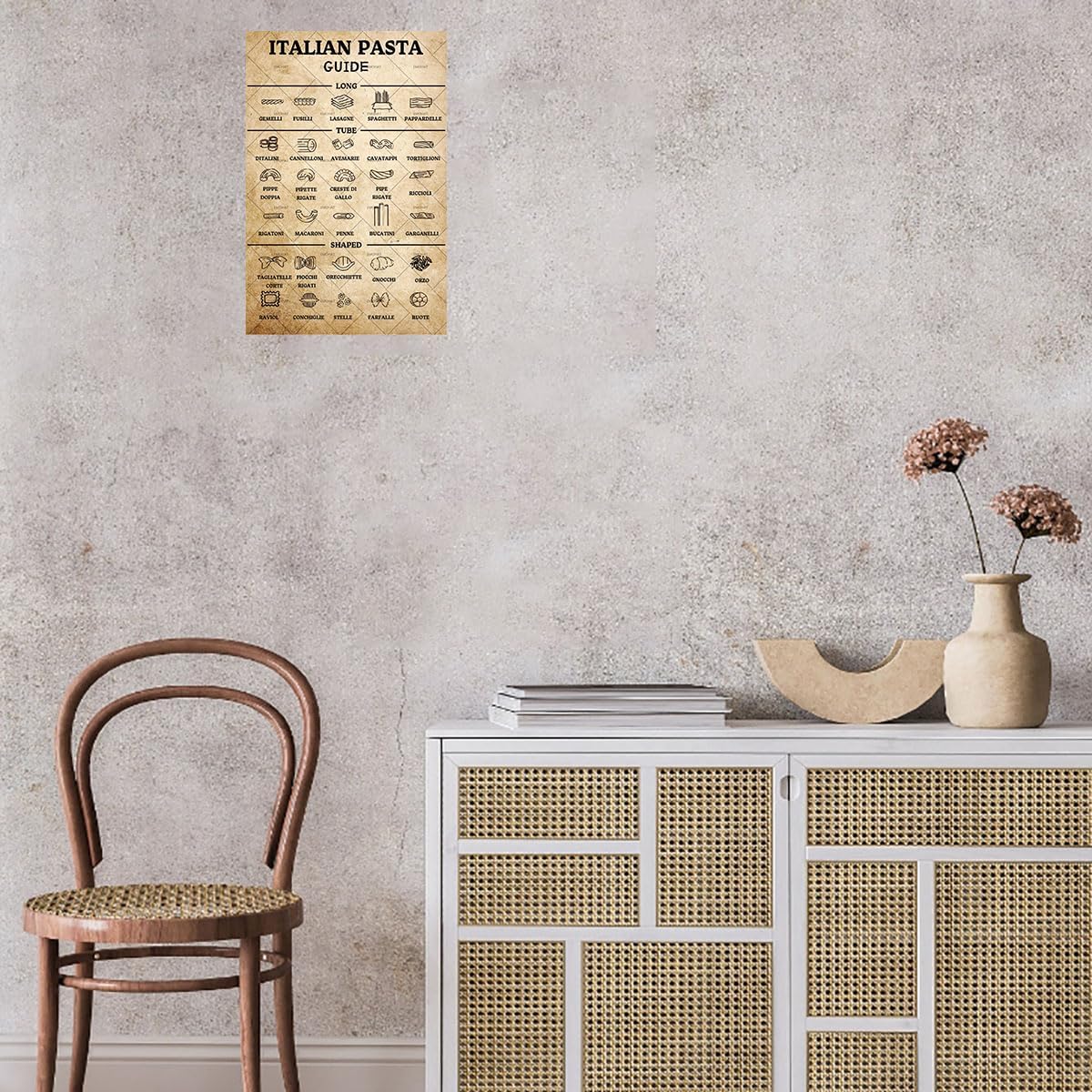 EMOHAT Italian Pasta Guide Metal Tin Sign 8x12 Inch - Vintage Kitchen Wall Decor for Home & Restaurant - Pasta Lovers Retro Art Poster with Pasta Types - Rustic Metal Plaque