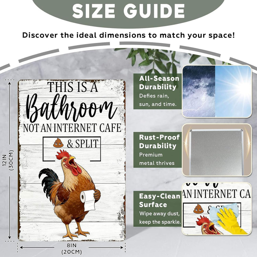 Funny Chicken Metal Tin Sign Bathroom Decor This Is A Bathroom Not An Internet Cafe Signs Retro Posters for Home Restroom Toilet Washroom 8x12inch