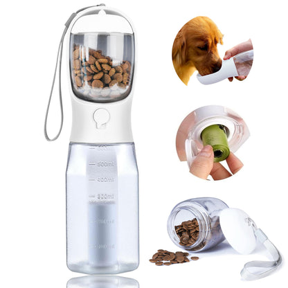 Dog Water Bottle with Food Container, Portable Pet Dog Water Dispenser for Outdoor Walking,Hiking,Travel,Puppy Essentials,Puppy Supplies,Replaceable Waste Bags