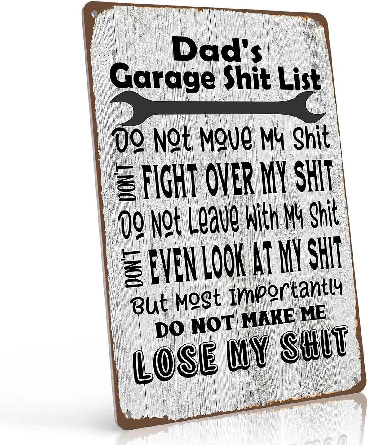Dad's Garage Shit List 8x12 Inch Aluminum Metal Sign - Funny Man Cave Wall Decor for Garage, Workshop, Home Bar - Retro Handyman Gift Tin Sign for Fathers & Mechanics
