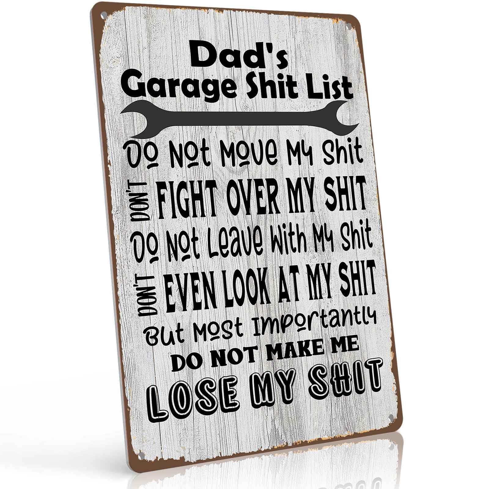 Dad's Garage Shit List 8x12 Inch Aluminum Metal Sign - Funny Man Cave Wall Decor for Garage, Workshop, Home Bar - Retro Handyman Gift Tin Sign for Fathers & Mechanics