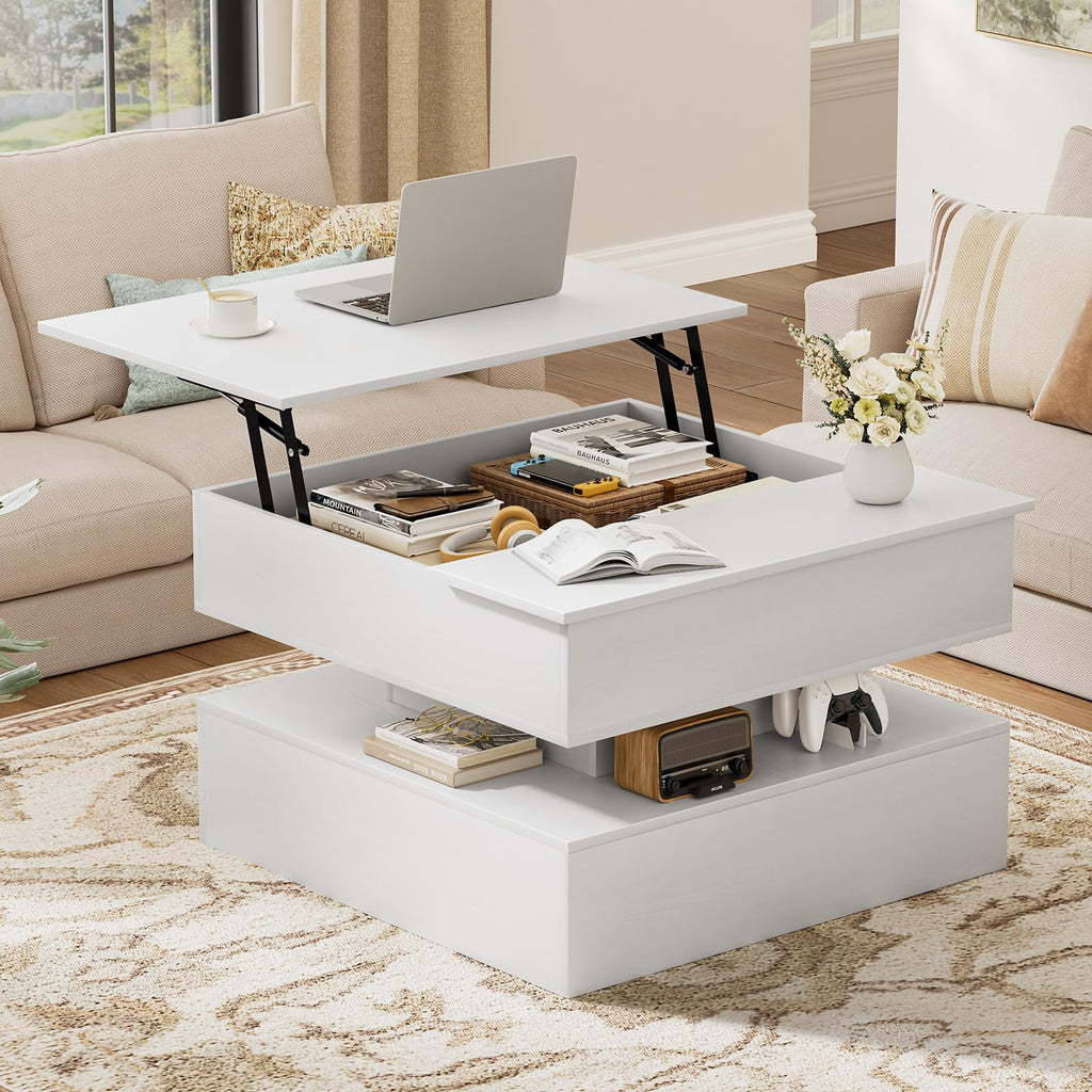 FABATO Lift Top Coffee Table with Storage and Hidden Compartment, Wood Square Coffee Table for Living Room,31.5'' Small Center Table with Open Display Shelf for Dining Reception Room, Black
