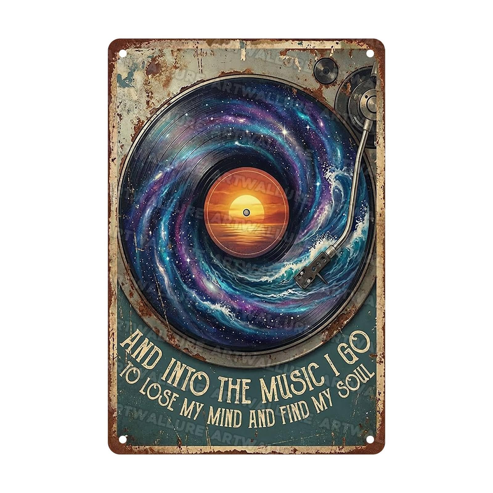 Acoustic Guitar Metal Tin Sign Nature Scenery Music Decor Vintage Wall Art Gift for Guitar Player Camping Lover 8x12Inch